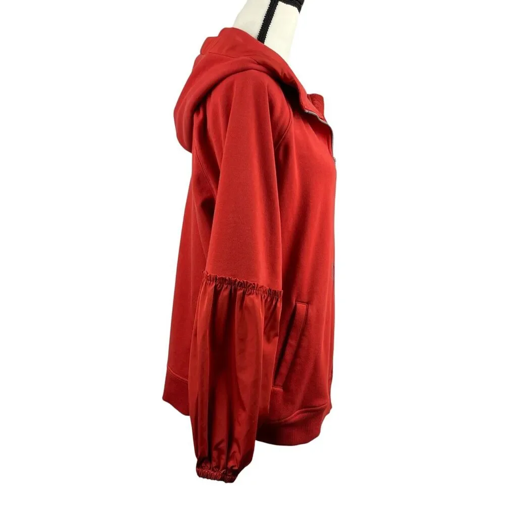 Athleta Women's On My Way‎ Triumph Hoodie Large Red Rust Zip‑Up Balloon Sleeve - Picture 5 of 13